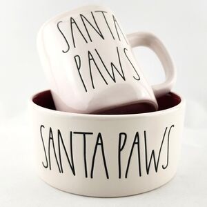 Rae Dunn Matching SANTA PAWS Marching Mug & Dog Bowl Set Large Letters White Red